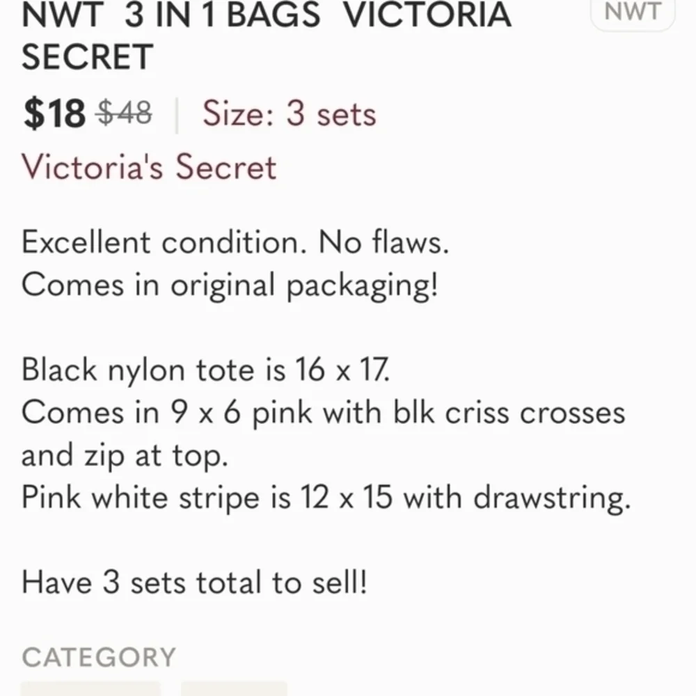 NWT 3 in 1 Beach Bags Victoria‎ Secret